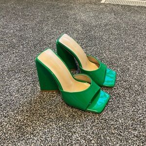 Pretty Little Thing Green Block Heels